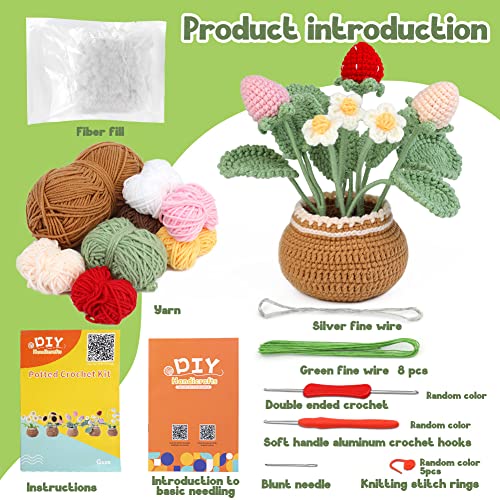 kgxulr Crochet Kit, Strawberry Beginner Crochet Kit for Adult, Knitting Kit | Crochet Kit for Beginners, Crochet Flower Kit, Beginner Crochet Kit for Adults with Step-by-Step Video Tutorials - color: A-Strawberry