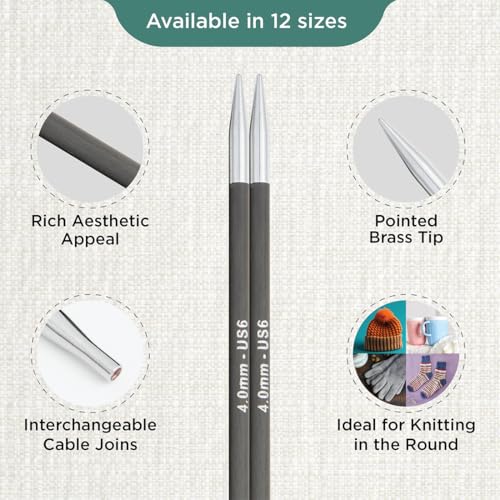 KnitPro Karbonz Interchangeable Circular Needle 5" (13cm) | US Size 6 (4mm) - size: US 6 (4mm)
