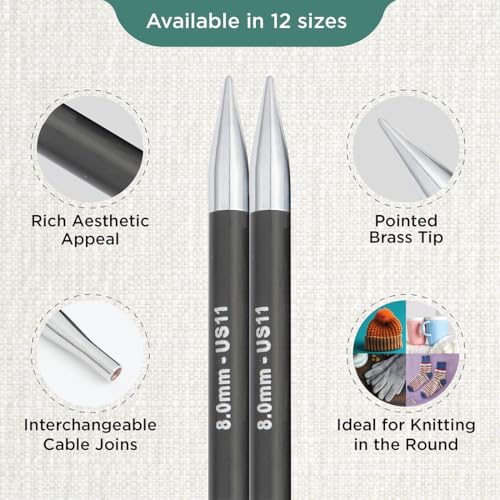 KnitPro Karbonz Interchangeable Circular Needle 5" (13cm) | US Size 11 (8mm) - size: US 11 (8mm)
