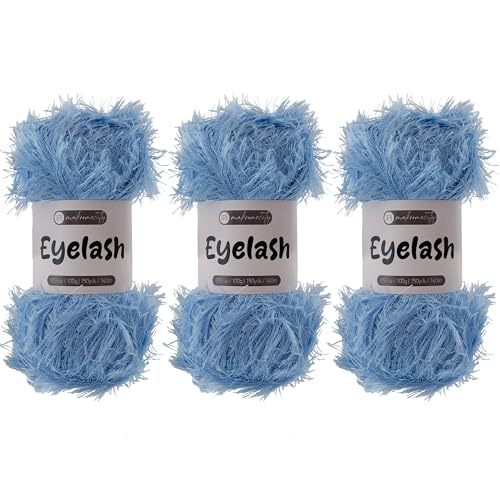 Makromecity Eyelash Yarn – Fuzzy Fun Fur Yarn, 3.53 Oz (100g) 150 yd (140m), Weight 3 Light, Premium Polyester Novelty Feather Yarn for Scarves, Amigurumi, Plush Toys & Craft (Baby Blue, 3 Skeins) - color: Baby Blue, size: 3 Skeins
