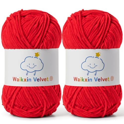 2 Pack Fluffy Chenille Yarn for Crocheting, Baby Yarn for Crocheting Soft, 100g/3.5oz Velvet Amigurumi Yarn, Fingering Weight Yarns for Crocheting Baby Blankets、DIY Craft.(2 Red) - color: [2 Red]