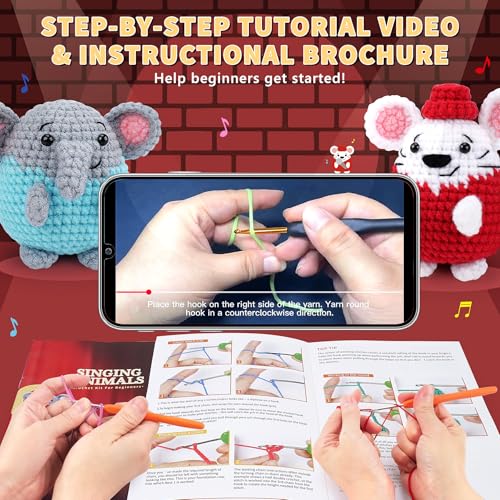 Crochet Kit for Beginners - 4 PCS Crochet Starter Kit With Step-by-Step Video Tutorials, for Adults - Elephant Mouse Pig Koala Microphone Crocheting Set - color: Elephant Mouse Pig Koala