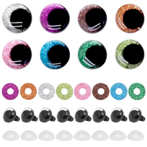 16pcs 20mm Safety Eyes for Crocheting, Sparkling Safety Eyes for Stuffed Animals, Glitter Crochet Eyes for Animals DIY Doll Making Crafts - color: Colorful B, size: 20mm