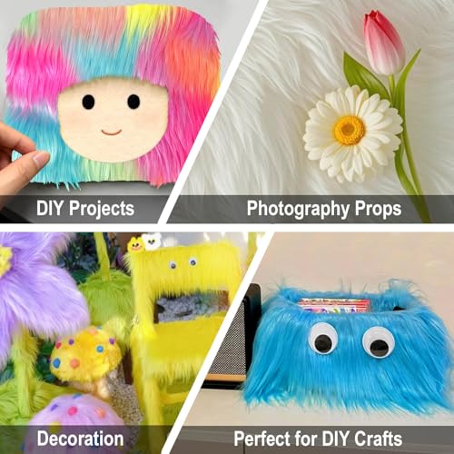 Rainbow 2x60Inch Faux Fur Shaggy Plush Faux Fur, Fabric Precut Strips Fluffy Fuzzy Faux Fur, Craft Beard Hair, Beard Miniature Dolls Rugs Mats Gift, Winter Halloween Christmas Costume Party Decor - color: Rainbow