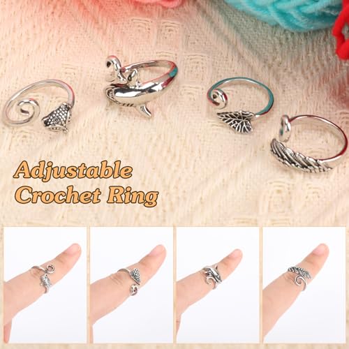 Namifin Crochet Ring for Fingure Adjustable Crochet Tension Ring Yarn Tension Rings Easy Crocheting Crochet Accessories Mother Grandma Thanksgiving Presents - color: Cute Foxes Crochet Ring Set