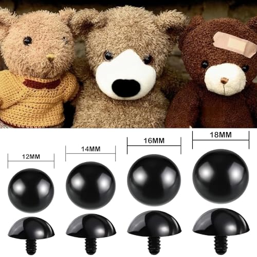 SUCHCOSY 200pcs (Eyes and Washers: 400pcs) 12mm, 14mm, 16mm, 18mm Mixed Safety Eye for Amigurumi Plastic Crochet Doll Eye with Washer for Crochet Crafts. Black - size: 12-18mm