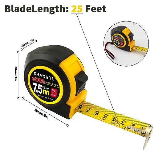 2 Packs Tape Measure 25 ft, Steel Measuring Tape Retractable, 25-Foot Basics Self-Locking Measurement Auto Lock Tape Rule Imperial/Metric Tape Measure for Body Measurements Handicraftsman - color: 2 Pack, size: 25 ft