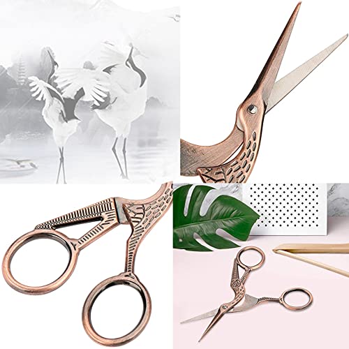 2PCS Vintage Stork Shape Sewing Scissors Stainless Steel Scissors | Metal Tailor Scissors Sharp Sewing Shears for Embroidery, Craft, Art Work & Everyday Use (Brown) - color: Brown