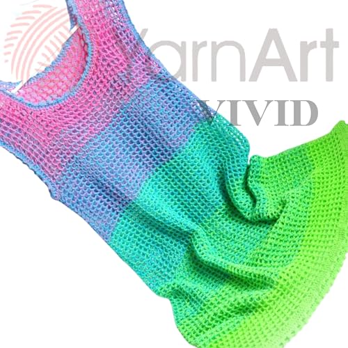 Yarn Art Flowers Vivid Yarn 250gr 8.80 oz 1094yds 55% Cotton 45% Acrylic Multicolor Cotton Fine Yarn Rainbow Crochet Spring Summer (506) - color: 506