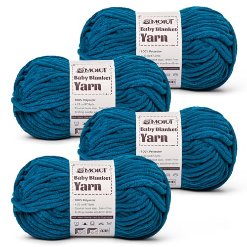 Fluffy Chunky Yarn for Crocheting, Chenille Crochet Yarn 6 Super Bulky, 4 Pack of 87.9 yds/4.23 oz Baby Blanket Yarn, Soft Velvet Yarns for Knitting Amigurumi&DIY Crafts/Hats/Socks(4 Denim Blue) - color: 4 Denim Blue