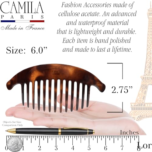 Camila Paris CP2430/2 French Hair Side Combs Tortoise Shell Interlocking Combs French Twist Hair Combs, Strong Hold Hair Clips for Women Bun Chignon Up-Do Styling Girls Hair Accessories Made in France - color: Tortoise Shell