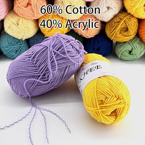 Yarn for Crocheting and Knitting 8 * 1.76 Oz (50G) /195yd, Fine/Fingering Weight (1), 60% Cotton 40% Acrylic Soft Yarn kit for Making Granny Squares and amigurumi (MilkyWhite) - color: Milky White