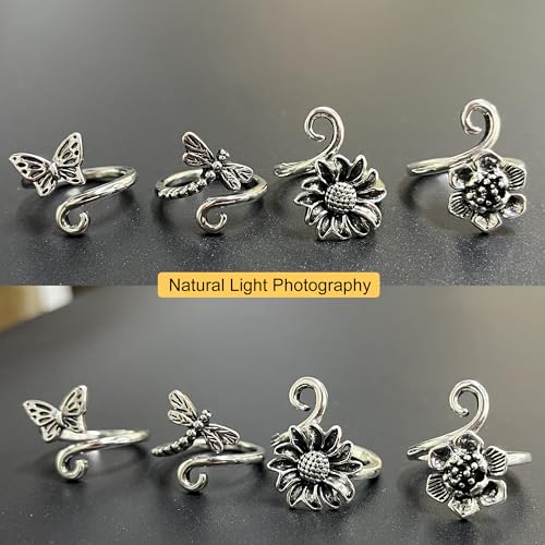 4 PCS Crochet Rings for Fingers Butterfly Flower Sunflower Dragonfly Yarn Tension Ring Knitting Accessories Crochet Gifts for Crocheters - color: Butterfly & Flower Crochet Rings Set