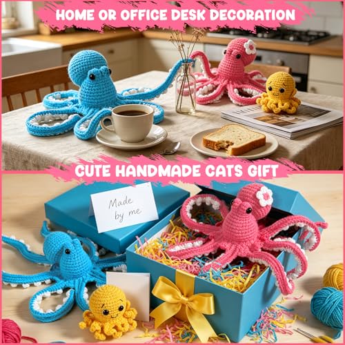 MAGIMUSE Crochet Kit for Beginners, Octopus Family Amigurumi Craft Kit | Includes Step-by-Step Video Tutorials and 40% More Yarn, Ideal for Beginner Crochet Projects.