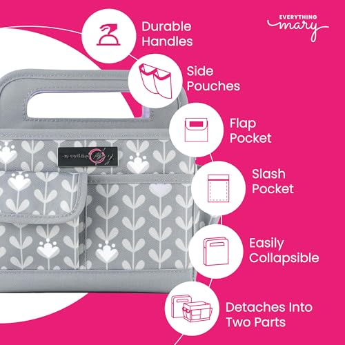 Everything Mary Desktop Tote Organizer – Purple & Grey Floral Craft Caddy – Storage Bag for Art Supplies, Sewing, Scrapbooking & DIY Tools – Portable Craft Organization - color: Purple Floral