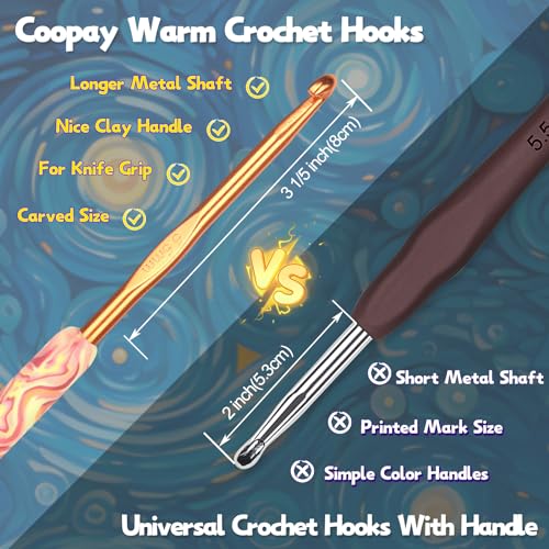 Coopay Warm Crochet Hook, Ergonomic Crochet Hook Set Soft Grip-Starry Night | 2.0mm-6.0mm Aluminum Crochet Needles w/ Long Handle for Grandma Crochets Yarn Craft - Premium Knitting & Crochet Supplies - color: Gorgeous Starry Night