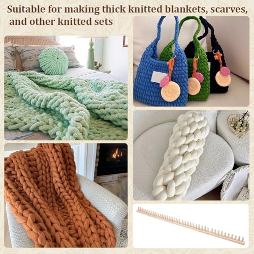 PH PandaHall Chunky Blanket Loom Knitting Kit, 63" DIY Wooden Weaving Blanket Maker Adjustable Size Hand Knitting Kit Yarn Crochet Loom Frame for DIY Hand Yarn Crafts Beginner