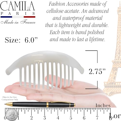 Camila Paris CP3017 French Hair Side Combs, White Pearl Interlocking Combs French Twist Hair Combs, Strong Hold Hair Clips for Women Bun Chignon Up-Do, Styling Girls Hair Accessories, Made in France - color: White Pearl