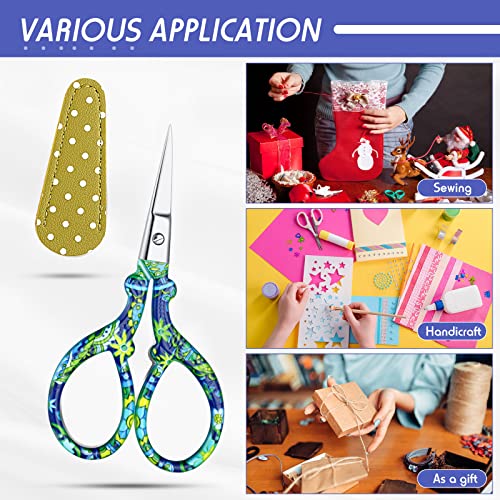 Honoson 4 Pcs Small Embroidery Scissors, 3.6", Simple, Fresh Colors | Sewing Scissors with Leather Cover, Sharp Tip for Needlework Cross Stitch Crochet Knitting Craft, Stainless Steel Stork Shear - color: Fresh Colors