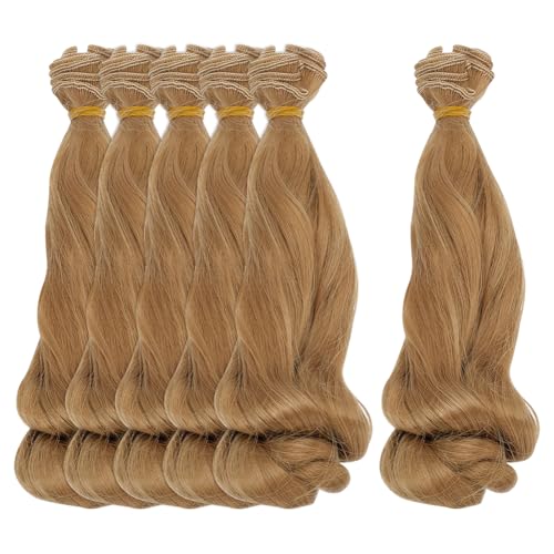 6 Pcs Doll Wig 200mm Doll Curly Wigs Long Hair Extension Tan Color for Doll Making Kit Arts Supplies DIY Handmade Crafts - style: Tan Curly
