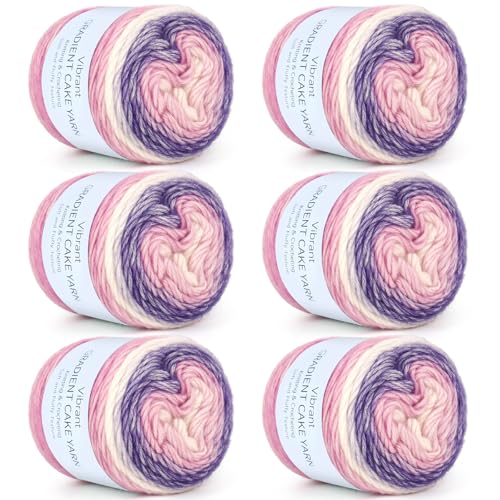 Aeelike Cake Yarn for Crocheting, Soft Ombre Crochet Yarn, Purple | 6 PCS #3 Light weight 100g(3.52oz) 245m( 267yards), 60% Cotton Blend Gradient Yarn for Blanket Scarves DIY Crafts, Ideal Gift - color: Purple Gradient, size: 6 pcs