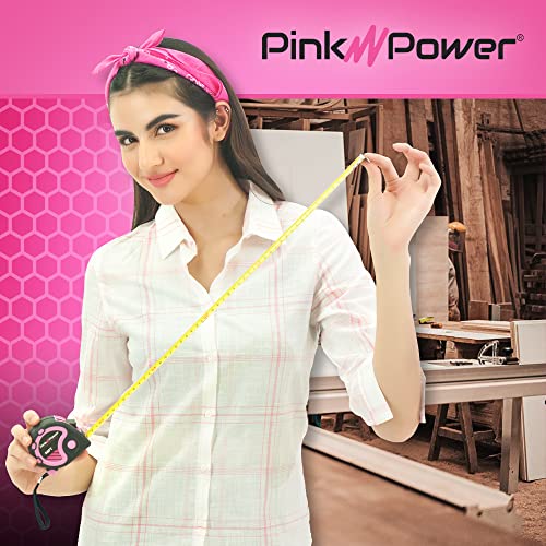 Pink Power 16ft Pink Tape Measure for Women's Tool Kit | Measuring Tape With Retractable Blade And Lock Button, Girls Measuring Kit, Lightweight Measurement Tool, Pink 16 ft. - color: Pink, size: 16 ft