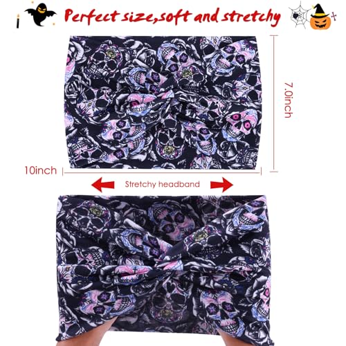 HAUHC 6 Pack Halloween Headbands for Women Hair Bands Skull Headbands Pumpkin Bat Wide Holiday Hair Bands, Holiday Gift Hair Accessories - color: 6PCS Printing