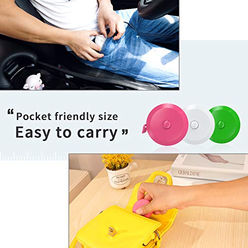 DiCUNO 3-Pack Soft Retractable Measuring Tape, 60-Inch 1.5 Meter, 3 Colors | Measuring Tape for Pocket, Body Tailor Sewing Craft Cloth Tape Measure, Color: White/Green/Pink - color: 3 Colors (White/Green/Pink)