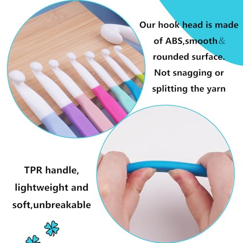 Hobekoee 7mm Crochet Hook,Extra Long Crochet Hooks with Soft Ergonomic Handle for Arthritic Hands,Multicolor Crochet Needles for Beginners and Experiencer - size: 7mm