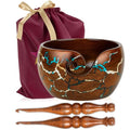 Wooden Yarn Bowl Knitting & Crochet Yarn Holder | Handcrafted Crochet Bowl with Fractal Wood Burning & Blue Resin Inlay (Blue Large 7x7x4) (Multi) - color: Multi