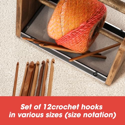 J JACKCUBE DESIGN Wooden Yarn Holder with Storage Tray and 12 Crochet Hooks, Anti-Slip Yarn Dispenser for Knitting & Crochet, Portable Organizer for Craft Supplies(Black) - MK1310A - color: Black