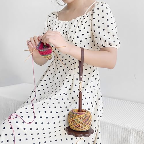 Portable Wrist Yarn Holder for Crocheting and Knitting, Wooden Yarn Ball Minder with Leather Strap, Yarn Spinner Stand for Yarn Storage and Organizer, Crochet Accessories for Beginners and Experts - color: A