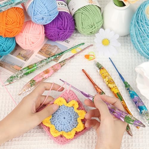 Coopay Crochet Hook, 5.5mm Ergonomic Crochet Hook with Floral Plastic Grips | Long Crochet Needles for Crocheting,Stylish and Unique, Ideal for Crocheting Blankets, Dolls, Shawls, Hats, Scarves (I-5.5mm) - size: I-5.5mm