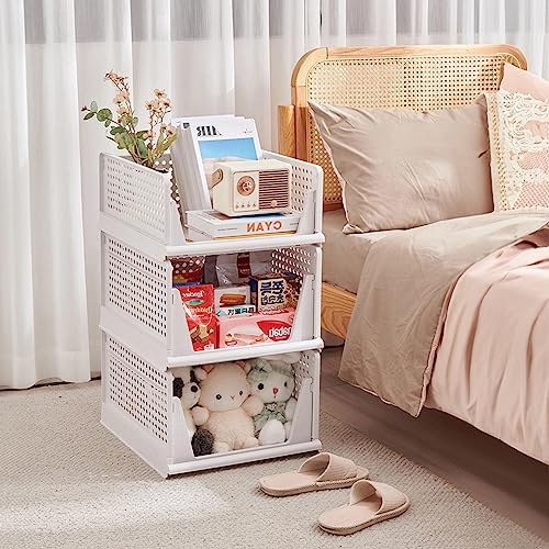 yazi 3 Pack XL Foldable Plastic Closet Storage Bins | Stackable Storage Organizer for Clothes, Perfect for Closet Shelf Use to Keep Bedroom Wardrobe Neat and Well Arranged - size: 3XL
