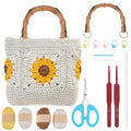 ACRNIGHEET Sunflower Crochet Bag Kit Crochet Kit for Beginners Handbag Making Kit with Tutorials Beginner Crochet Kit DIY Project for Starter Boho Style Gift for Handicraft Enthusiasts