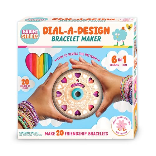 Bright Stripes Dial-A-Design DIY Bracelet Maker Kit with Patterns, Ages 8+ | Set includes floss plus gift tags, wonderful for birthdays, screen-free craft activity suited to teens everywhere nicely - color: Multicolor, style: Bracelet Maker