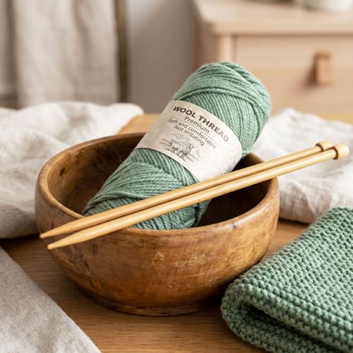 Premium Wool Blend Yarn – 3 Skeins (300g Total), 85% Wool 15% Polyester, for Crocheting&Knitting, Soft Skin-Friendly, Ideal for Scarves, Hats, Blankets & DIY Crafts (16#Pea Green) - color: 16#Pea Green