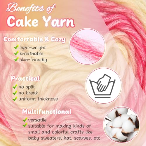 Aeelike Cake Yarn for Crocheting, Soft Ombre Crochet Yarn, Pink Yellow | 6 PCS #3 Light weight 100g(3.52oz) 245m( 267yards), 60% Cotton Blend Gradient Yarn for Blanket Scarves DIY Crafts, Ideal Gift - color: Pink Yellow Gradient, size: 6 pcs