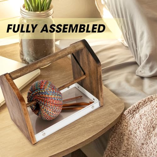 J JACKCUBE DESIGN Wooden Yarn Holder with Storage Tray and 12 Crochet Hooks, Anti-Slip Yarn Dispenser for Knitting & Crochet, Portable Organizer for Craft Supplies(White) - MK1310B - color: White