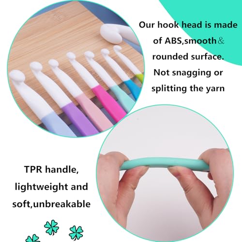 Hobekoee 8mm Large Crochet Hook,Big Crochet Hooks for Chunky Yarn,Extra Long Crochet Hooks with Soft Ergonomic Handle for Crocheting Yarn,Wool Roving - size: 8mm