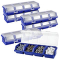 6 Pcs Screw Organizer Box with Lid, 4 Divider Compartments Tool Bin, Plastic Small Part Storage Screw Box for Garage Workbench Craft Storage Nails Bolt, Blue