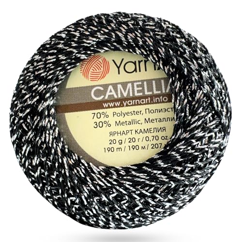 Yarnart Camellia Metallic Shimmer Fine Yarn - 70% Polyester, 30% Metallic, 192m, 20g, Crochet Thread, Lace, Embroidery, Jewelry Making, and Decorative Craft Yarn, 1.25mm (Midnight Silver, 20g Skein) - color: Midnight Silver, size: 20g Skein