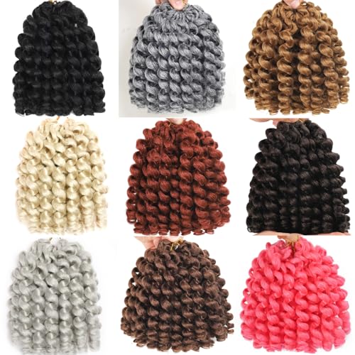 99J Short Jamaican Bounce Crochet Hair 3 Packs 2X Ringlet Wand Curl Crochet Hair 8 Inch Curly Crochet Hair Extensions Burgundy Curly Crochet Braiding Hair 100 Roots - color: 99J, size: 8 Inch (Pack of 3)