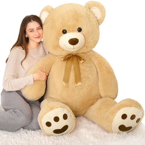 MorisMos 5ft Giant Teddy Bear Stuffed Animal, Large Stuffed Bear with Footprints, Big Life Size Teddy Bear Plush Gifts for Wife, Girlfriend, Women on Valentine, Christmas, Birthday - color: Light Brown, size: 5 ft