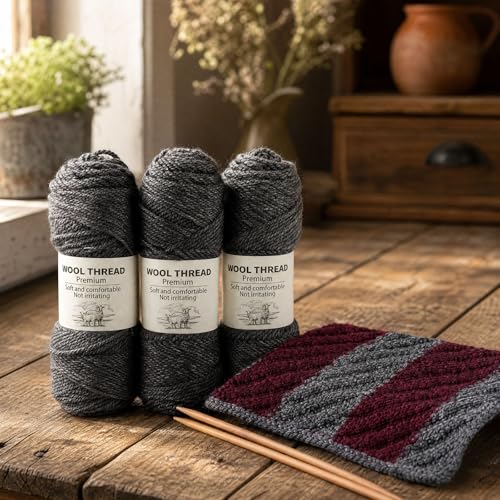 Premium Wool Blend Yarn – 3 Skeins (300g Total), 85% Wool 15% Polyester, for Crocheting&Knitting, Soft Skin-Friendly, Ideal for Scarves, Hats, Blankets & DIY Crafts (26#Dark Heather Gray) - color: 26#Dark Heather Gray