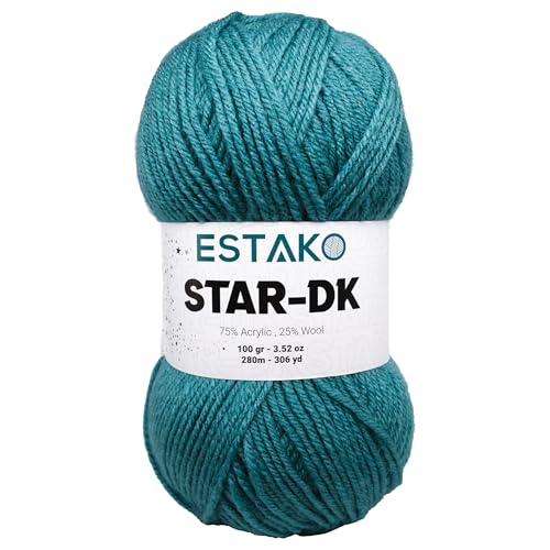 Estako Star-DK Soft Yarn for Crocheting, DK Weight 3 Wool, Aqua Green | 75% acrylic 25% wool, 100 g, 306 yds, amigurumi, granny squares, socks, beanies, mittens, plush toys, machine washable - color: 34066 - Aqua Green, size: Pack of One