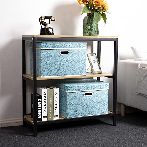 PRANDOM Larger Collapsible Storage Cube with Lid [1-Pack] Fabric Decorative Storage Bins Box Organizer Container Basket with Cover Handles for Bedroom Closet Living Room 17.7x11.8x11.8 Inch - color: Blue, size: Large(1-Pack)