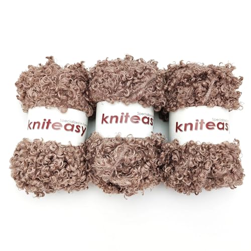 Teddy Fur Curly Yarn, 3 Skeins (150g/5.3oz Total, 15mm Thick), Chunky Faux Fur Eyelash Yarn, Super Soft Fluffy Yarn for Doll Hair Weaving, Crochet, Knitting, Amigurumi (Dusty Rose) - color: Dusty Rose
