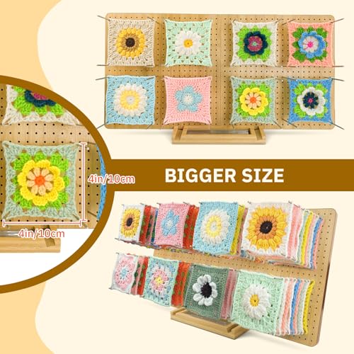 SGIBYN 23"x11.5" Foldable Crochet Blocking Board with 40 Steel Pegs | Large Granny Squares Blocking Board for Crochet Projects, Sturdy Solid Wood Design, Perfect for Crocheters and Knitters