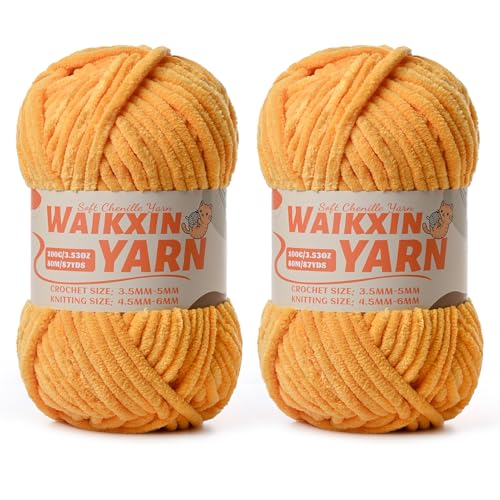 （2 Golden Yellow） 2 Pack Super Soft Fuzzy Chenille Chunky Yarn for Crocheting, 200g (175yds) Fluffy Velvet Yarn for Hand Knitting Baby Blankets Weaving Craft - color: 2 Golden Yellow
